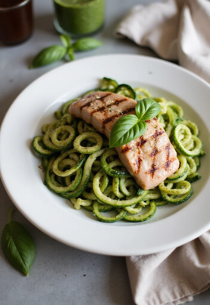 10 Keto Fish Recipes for Light Low Carb Eating - 4. Pesto Zucchini Noodles with Grilled Tuna