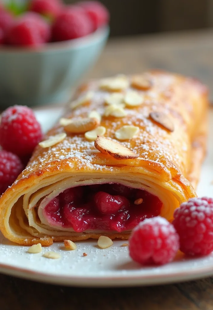 10 Phyllo Dough Dessert Recipes with Light Crispy Layers - 8. Raspberry Almond Phyllo Strudel