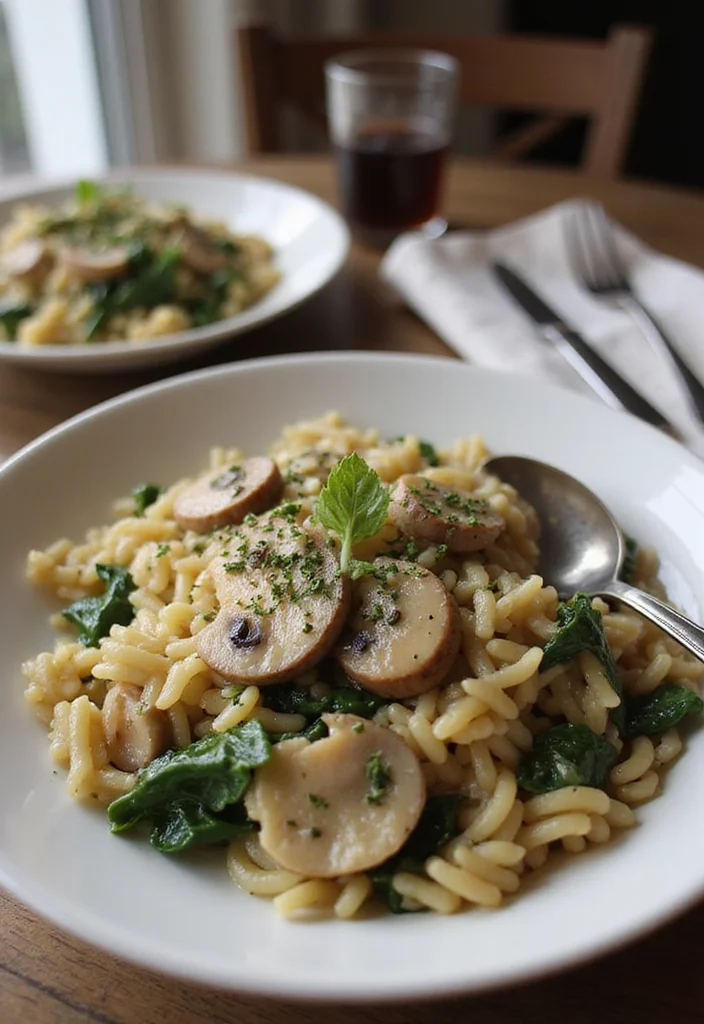 10 Vegan Orzo Recipes for Light Comfort - 9. Creamy Orzo with Mushrooms and Spinach