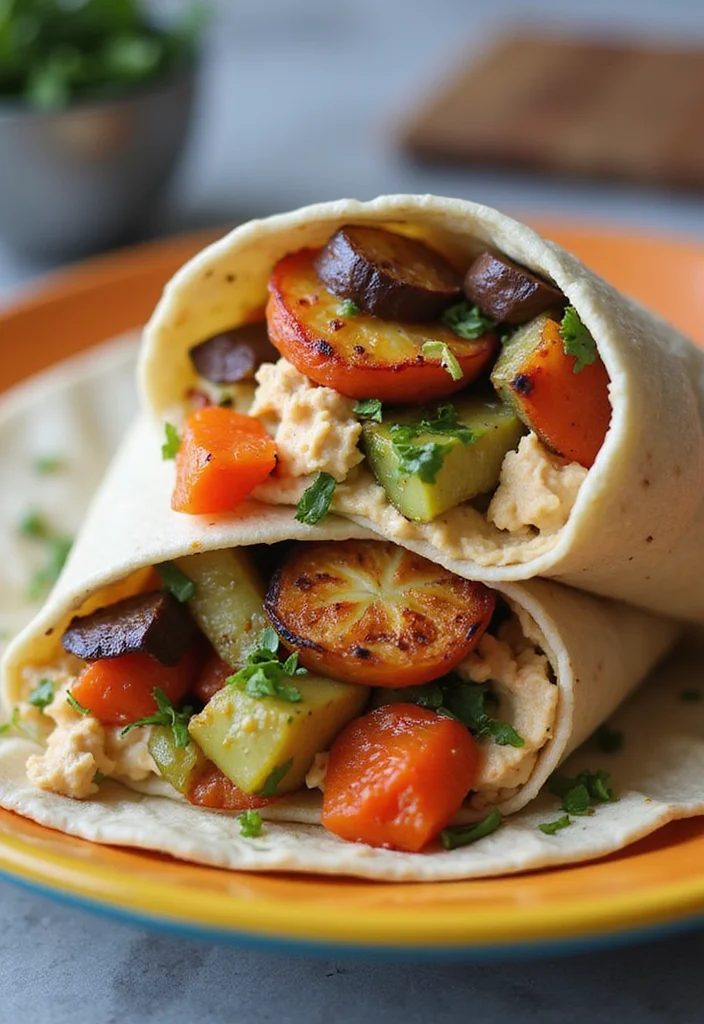 12 Clean Eating Healthy Recipes for Simple Meals - 10. Roasted Vegetable and Hummus Wrap