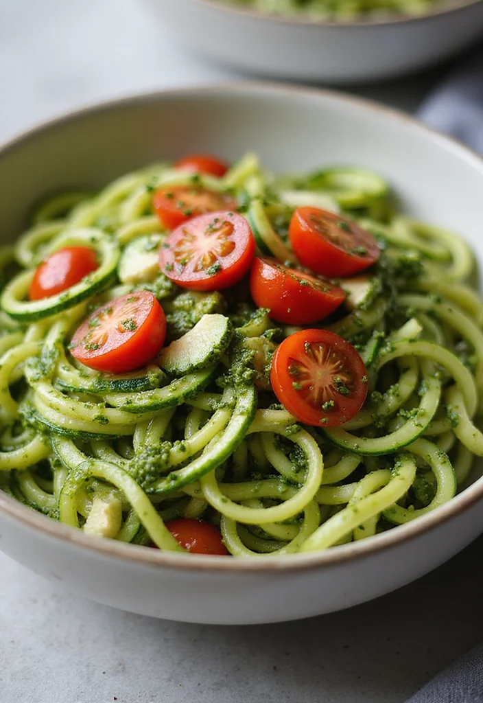 12 Vegetable Dinner Recipes for Light Weeknight Meals - 1. Zucchini Noodles with Pesto and Cherry Tomatoes